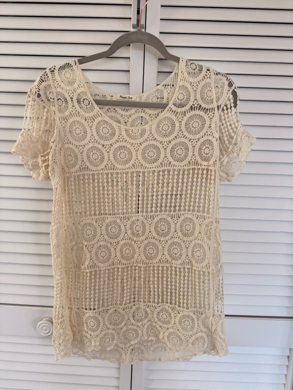 Women's Cream Crochet Lace Short Sleeve Top